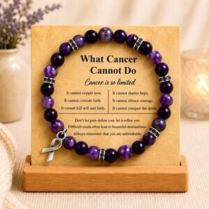 Inspirational Beaded Cancer Survivor Breast Unisex Gift bracelet Purple Crystal